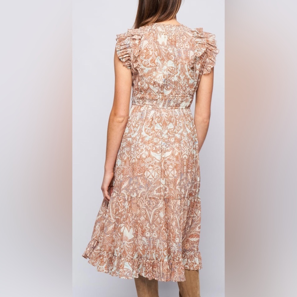 Ulla Johnson Blush Tan Paisley Ruffle Midi Dress - Picture 2 of 15